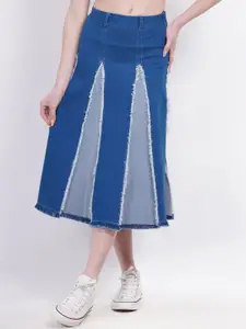 SUMAVI-FASHION Colourblocked Denim Midi  Skirts