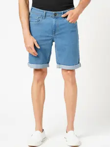 Mast & Harbour Men Blue Slim Fit Low-Rise Denim Shorts