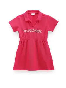 U.S. Polo Assn. Kids Girls Typography Printed Pure Cotton A-Line Dress