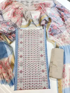 KALINI Floral Digital Printed Sequined Chanderi Cotton Unstitched Dress Material