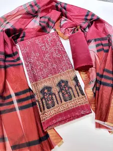 KALINI Floral Digital Printed Sequined Chanderi Cotton Unstitched Dress Material