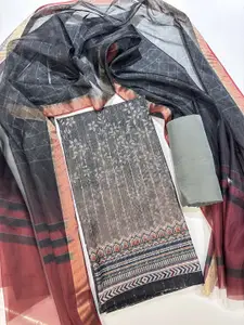 KALINI Floral Digital Printed Sequined Chanderi Cotton Unstitched Dress Material