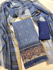 KALINI Floral Digital Printed Sequined Chanderi Cotton Unstitched Dress Material