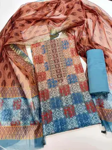 KALINI Bandhani Digital Printed Sequined Chanderi Cotton Unstitched Dress Material