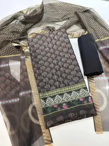 KALINI Ethnic Motifs Digital Printed Sequined Chanderi Cotton Unstitched Dress Material