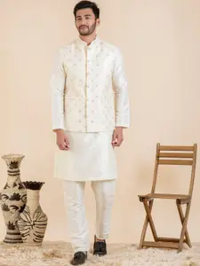 TheEthnic.Co Band Collar Straight Kurta With Trouser & Nehru Jacket