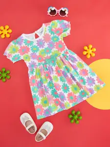 Pantaloons Baby Infants Girls Floral Printed Puffed Sleeves Cotton Fit and Flare Dress