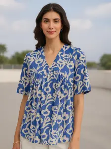 Pink Fort Printed V-Neck Pure Cotton Top