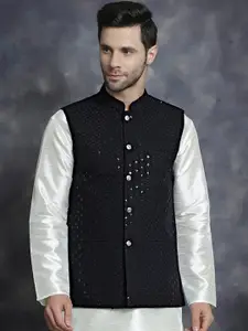 Jompers Embroidered Sequinned Mandarin Collar Nehru Jacket