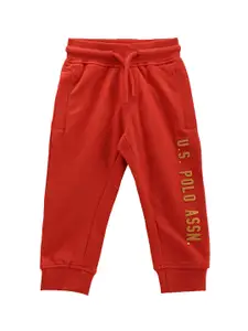U.S. Polo Assn. Kids Boys Typography Printed Pure Cotton Mid-Rise Jogger