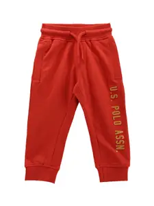U.S. Polo Assn. Kids Boys Printed Mid-Rise Regular Fit Pure Cotton Joggers