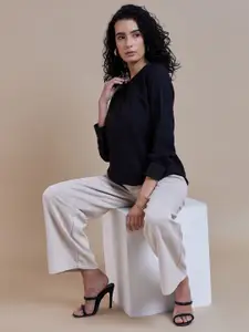 The Roadster Lifestyle Co. Floral Embroidered Round Neck Top