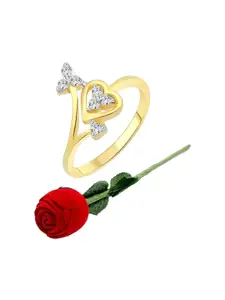 Vighnaharta Gold-Plated CZ-Studded Adjustable Finger Ring