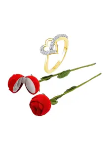 Vighnaharta Gold-Plated CZ-Studded Adjustable Finger Ring