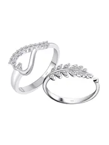Vighnaharta Set Of 2 Rhodium-Plated Cubic Zirconia Valentine Finger Ring & Rose Box Combo