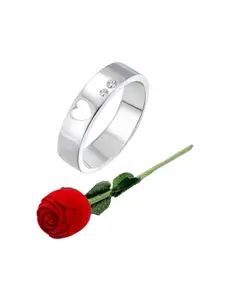 Vighnaharta Rhodium-Plated CZ Studded Valentine Finger Ring & Velvet Rose Box