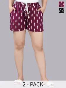 DHROOV TARA Women Pack Of 2 Printed Mid Rise Shorts