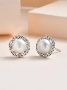 Ornate Jewels Sterling Silver Rhodium-Plated Circular Studs Earrings