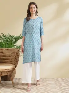 Rangita Ethnic Motifs Printed Thread Work Pure Cotton Straight Kurta