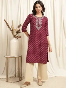 Rangita Ethnic Motifs Printed Sequinned Cotton Kurta