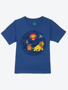 YK Disney Boys Simba Printed Round Neck Short Sleeves Pure Cotton Regular T-shirt