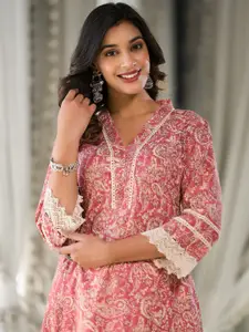 Varanga Floral Printed V- Neck A- Line Kurta