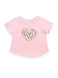 U.S. Polo Assn. Kids Girls Glitter Printed Pure Cotton T-shirt