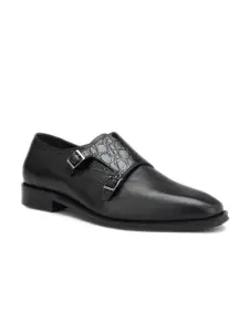ROSSO BRUNELLO Men Textured Square Toe Leather Formal Monk Shoes