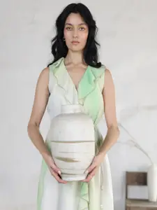 RAREISM Abstract Printed V-Neck Ruffled A-Line Midi Dress
