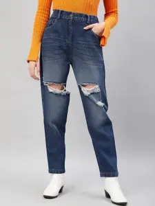 Orchid Hues Women High Rise Highly Distressed Heavy Fade Cotton Jeans