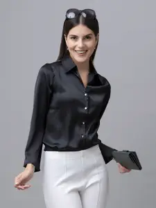 PURYS Standard Flared Sleeves Satin Casual Shirt