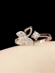 KARISHMA KREATIONS Set Of 2 Rose Gold-Plated Cubic Zirconia Studded Finger Rings