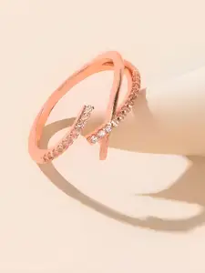 KARISHMA KREATIONS Set Of 2 Rose Gold-Plated Cubic Zirconia-Studded Finger Rings