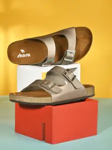 SKORA Open Toe Flats with Buckles