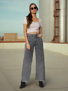 Flying Machine Women Bootcut High-Rise Heavy Fade Stretchable Cropped Jeans