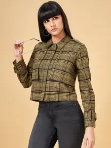 SF JEANS by Pantaloons Tartan Checks Spread Collar Cotton Crop Shacket