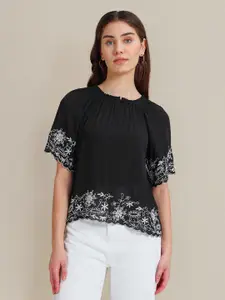 U.S. Polo Assn. Women Floral Embroidered Crepe Top