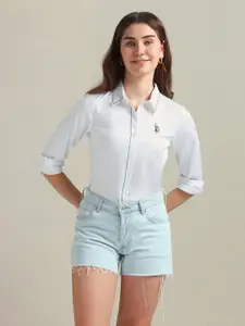 U.S. Polo Assn. Women Contrast Saddle Stitch Spread Collar Casual Shirt