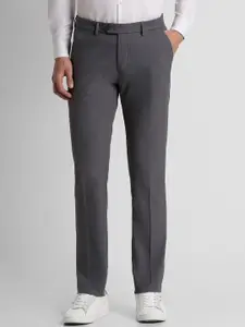 Peter England Men Textured Mid-Rise Slim Fit Formal Trousers