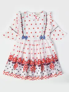 Bella Moda Girls Polka Dot Pure Cotton Print Bell Sleeve Fit & Flare Dress