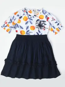 Bella Moda Girls Print Pure Cotton Puff Sleeve Fit & Flare Dress