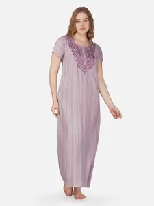 Sand Dune Striped Embroidered Maxi Nightdress