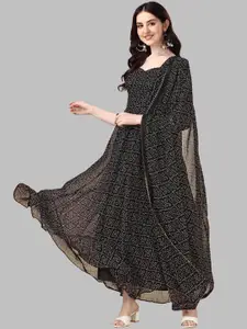 N N ENTERPRISE Bandhani Printed Pure Georgette Maxi Ethnic Dress With Dupatta