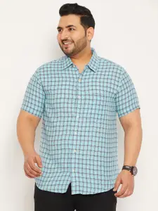 bigbanana Men Plus Size Spread Collar Checked Pure Cotton Casual Shirt