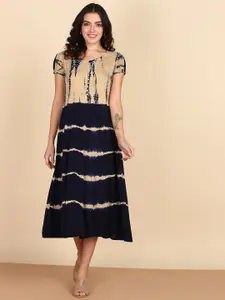 Maaesa Tie and Dye Dyed A-Line Midi Dress