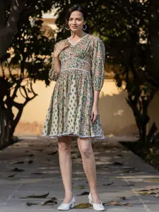 Yufta Paisley Printed Lace Inserts Pure Cotton Empire Dress