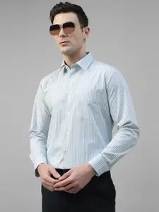 English Navy Standard Slim Fit Striped Pure Cotton Formal Shirt