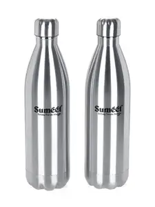 Sumeet Steel-Toned 2 Pieces Stainless Steel Double Wall Vacuum Water Bottles 1 ltr Each