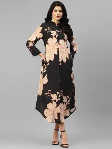 DEEBACO Floral Printed Shirt Style Midi Dress