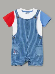 Juniors by Lifestyle Boys Striped Pure Cotton Dungaree with T-shirt